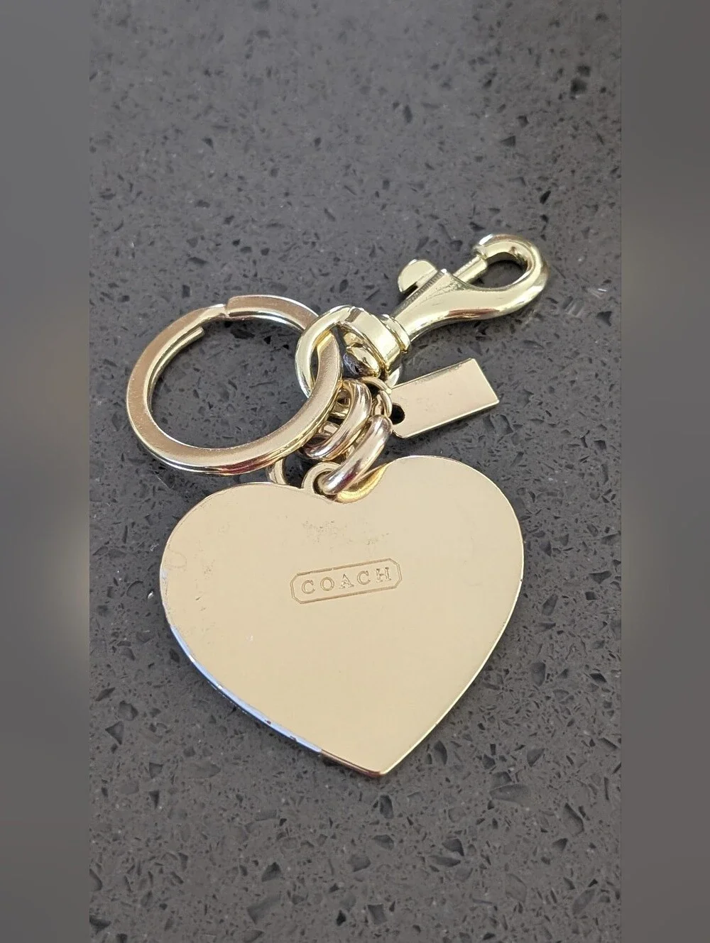 Coach Heart Logo Keyring - Pink & White Enamel with Gold-Tone Hardware Nwot